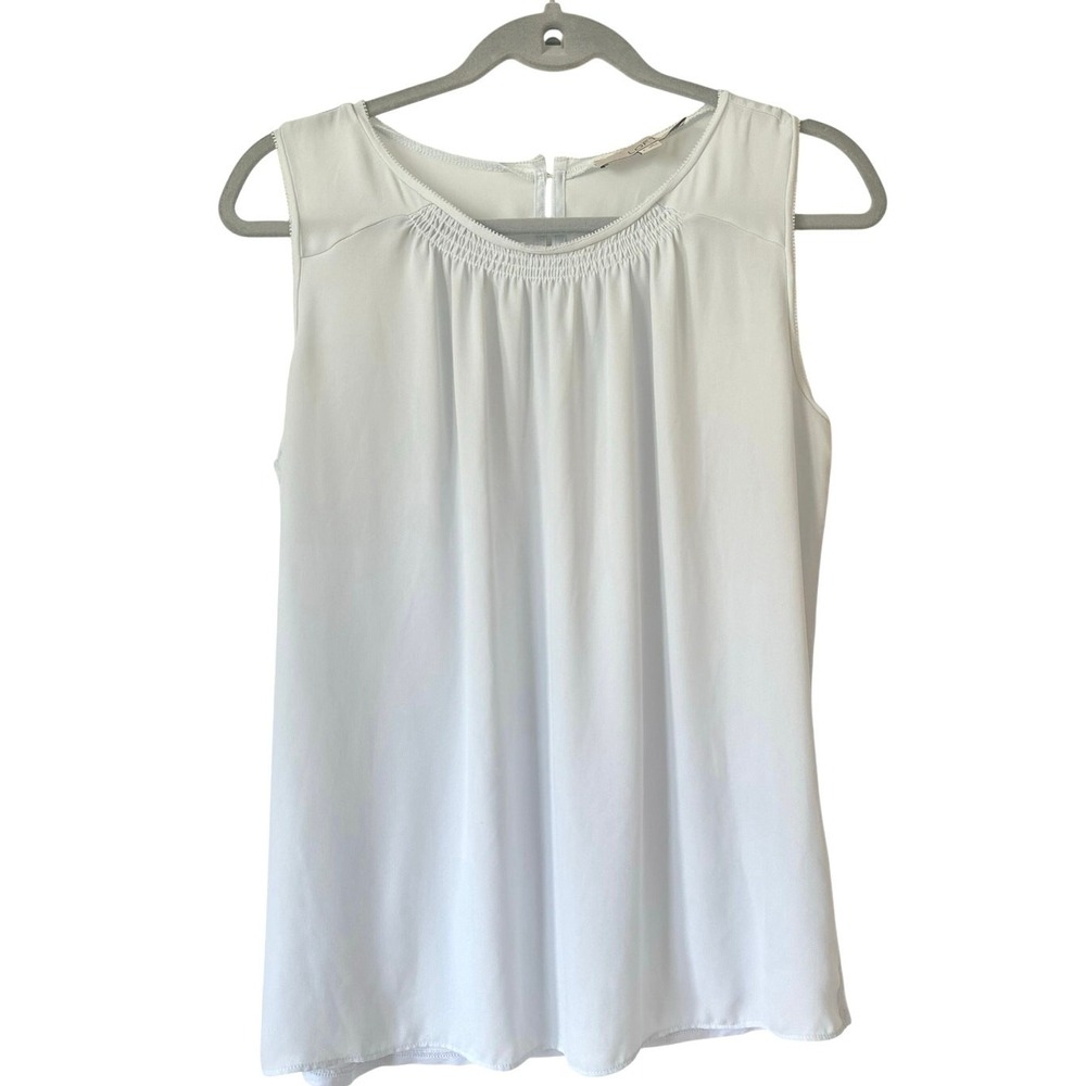 LOFT Light Blue Sleeveless Blouse Size Small | Sheer Pleated Scoop Neck Tank Top